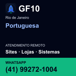GF10 em Portuguesa, Rio de Janeiro: atendimento remoto. Sites, lojas, aplicações, idiomas, manutenção e SEO. WhatsApp (41) 99272-1004.