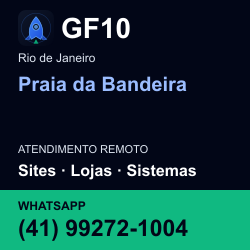 GF10 em Praia da Bandeira, Rio de Janeiro: atendimento remoto. Sites, lojas, aplicações, idiomas, manutenção e SEO. WhatsApp (41) 99272-1004.