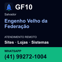 GF10 em Engenho Velho da Federação, Salvador: atendimento remoto. Sites, lojas, aplicações, idiomas, manutenção e SEO. WhatsApp (41) 99272-1004.