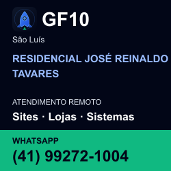 GF10 em RESIDENCIAL JOSÉ REINALDO TAVARES, São Luís: atendimento remoto. Sites, lojas, aplicações, idiomas, manutenção e SEO. WhatsApp (41) 99272-1004.