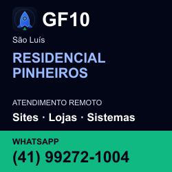 GF10 em RESIDENCIAL PINHEIROS, São Luís: atendimento remoto. Sites, lojas, aplicações, idiomas, manutenção e SEO. WhatsApp (41) 99272-1004.