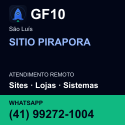 GF10 em SITIO PIRAPORA, São Luís: atendimento remoto. Sites, lojas, aplicações, idiomas, manutenção e SEO. WhatsApp (41) 99272-1004.