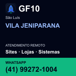GF10 em VILA JENIPARANA, São Luís: atendimento remoto. Sites, lojas, aplicações, idiomas, manutenção e SEO. WhatsApp (41) 99272-1004.
