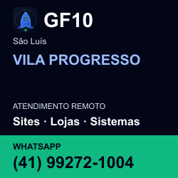 GF10 em VILA PROGRESSO, São Luís: atendimento remoto. Sites, lojas, aplicações, idiomas, manutenção e SEO. WhatsApp (41) 99272-1004.