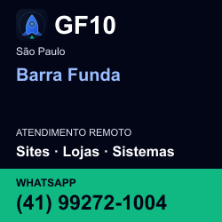 GF10 em Barra Funda, São Paulo: atendimento remoto. Sites, lojas, aplicações, idiomas, manutenção e SEO. WhatsApp (41) 99272-1004.