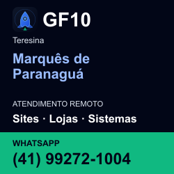 GF10 em Marquês de Paranaguá, Teresina: atendimento remoto. Sites, lojas, aplicações, idiomas, manutenção e SEO. WhatsApp (41) 99272-1004.
