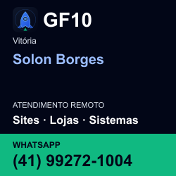 GF10 em Solon Borges, Vitória: atendimento remoto. Sites, lojas, aplicações, idiomas, manutenção e SEO. WhatsApp (41) 99272-1004.